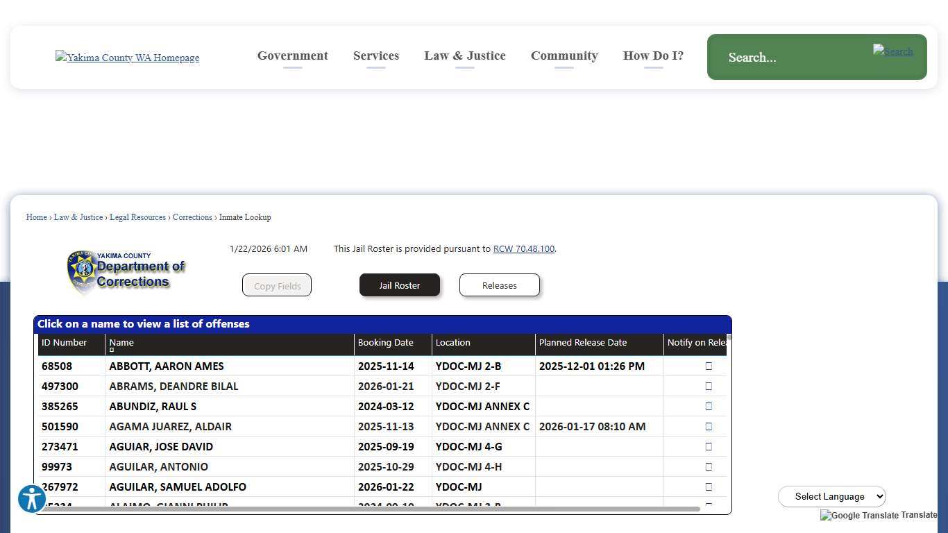 Inmate Lookup | Yakima County, WA